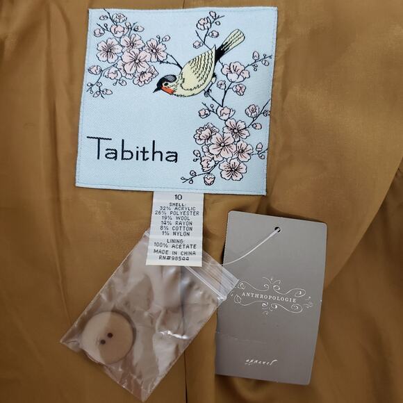 NWT Anthropologie Tabitha Tweed Blazer Cardigan Jacket 10 Short Sleeve Mustard - Picture 11 of 13
